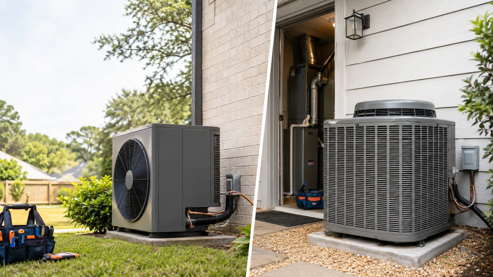 Heat pump and central air outdoor equipment compared at a Houston home